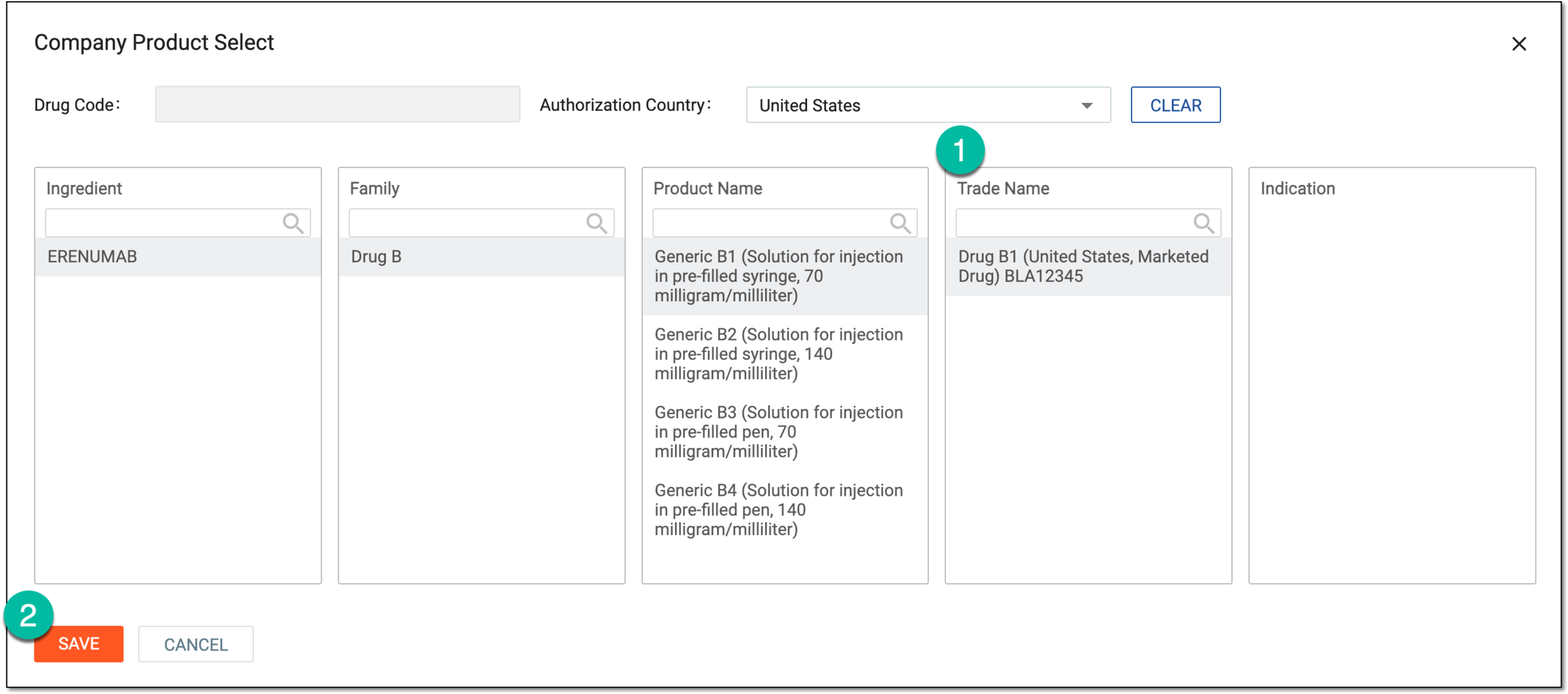 Example of coding preconfigured Drug B1