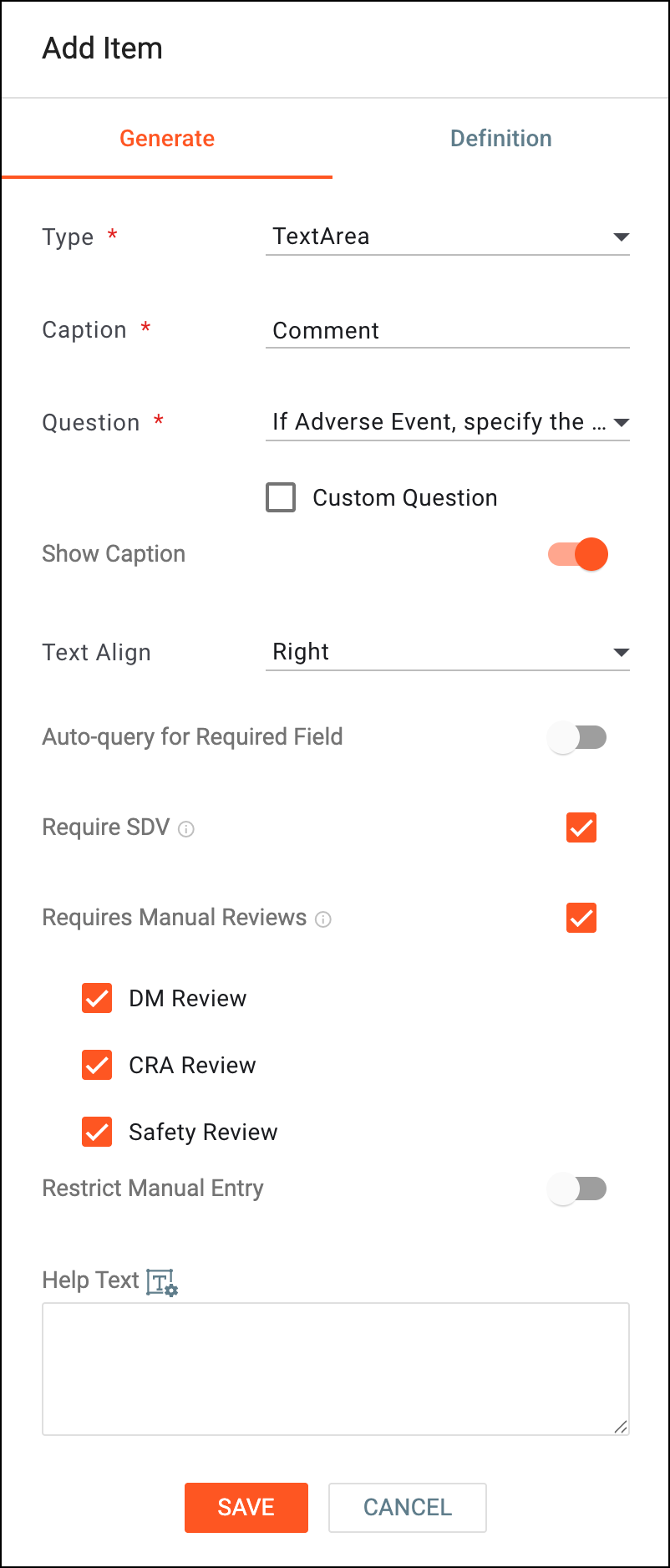 Adding text area item