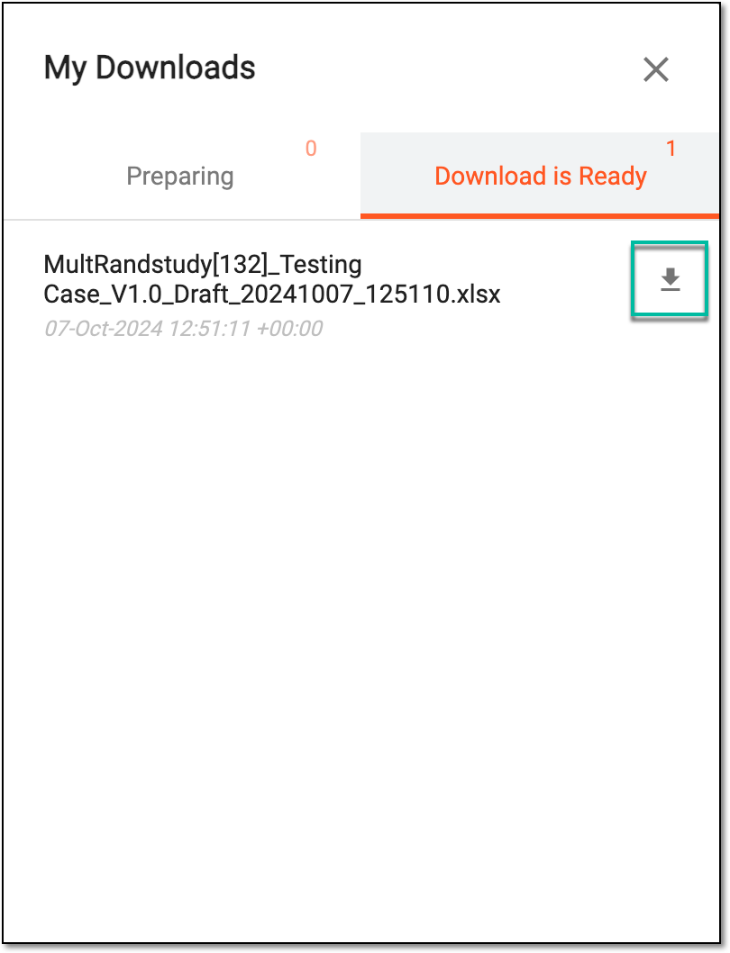 Downloads dialog for CRF version test case results