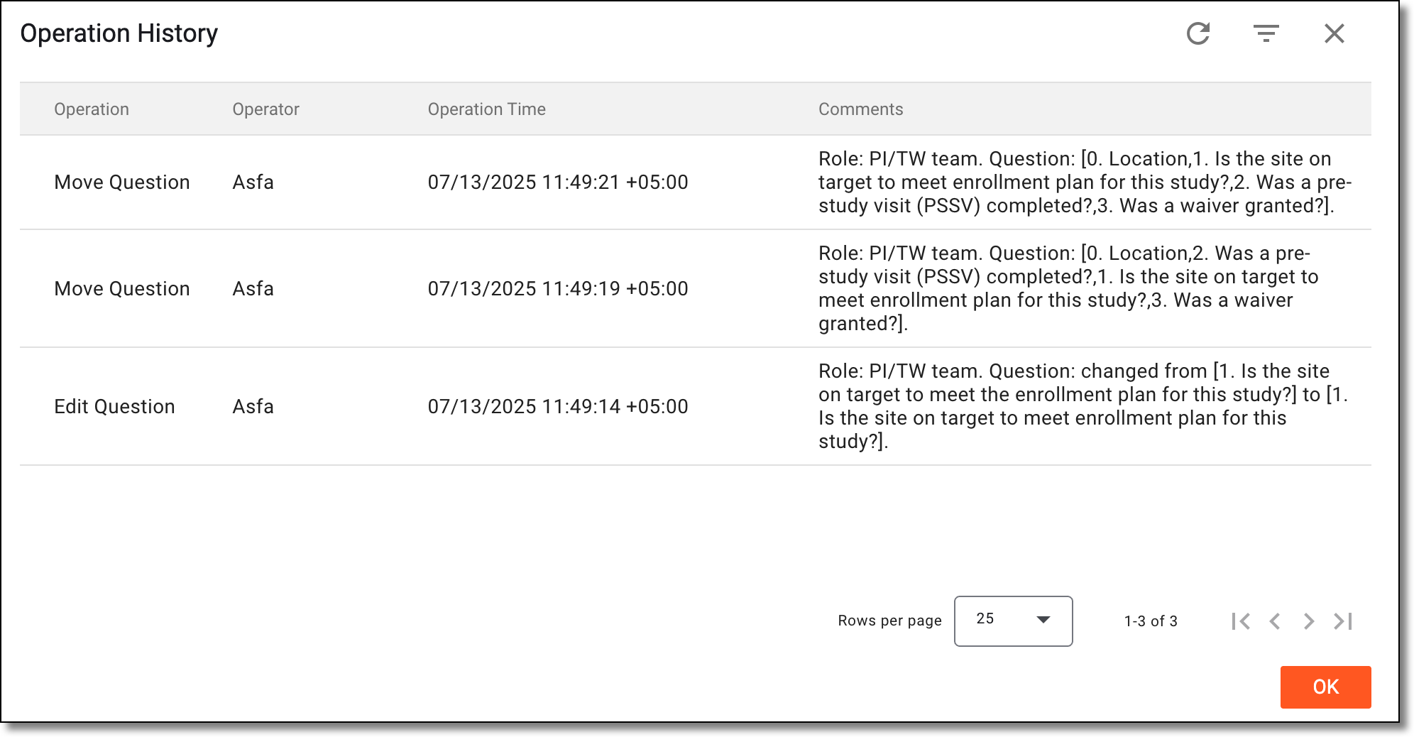 Analyzing operation history of simple or log form item