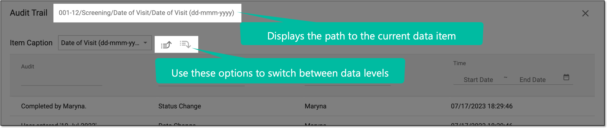 Switching to another data level