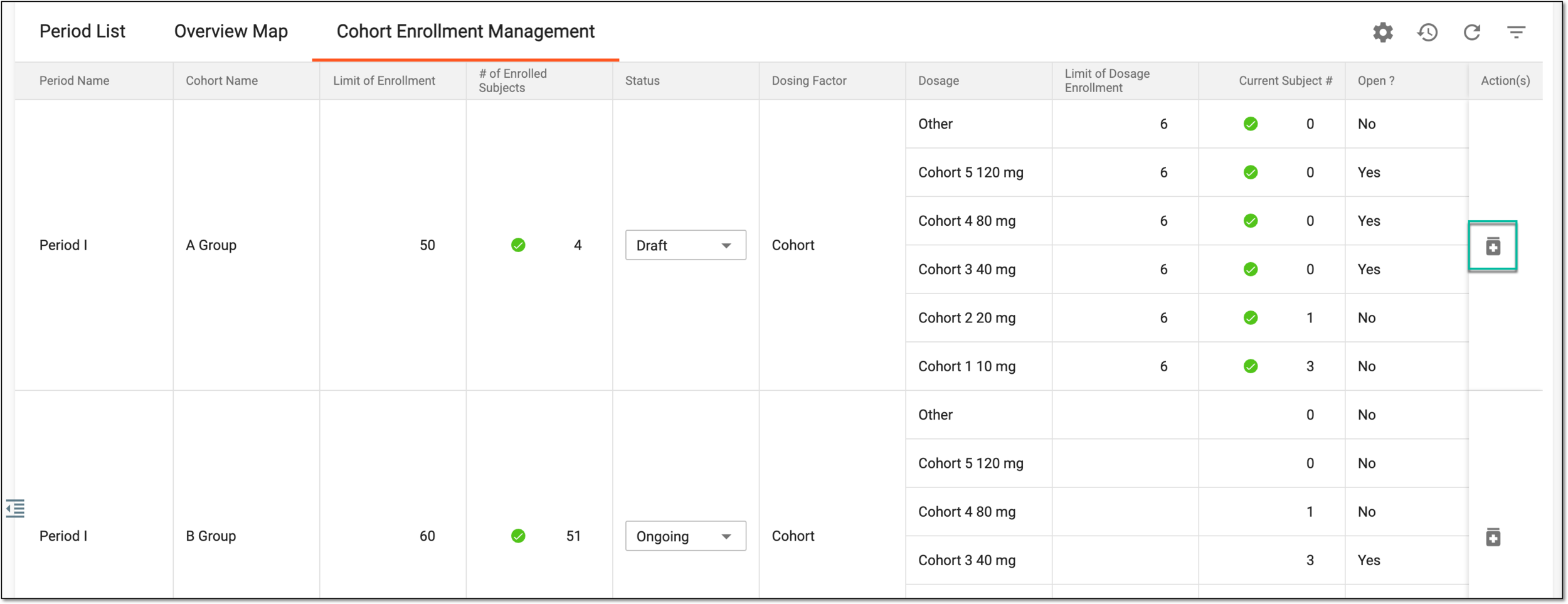 Accessing open dosage settings