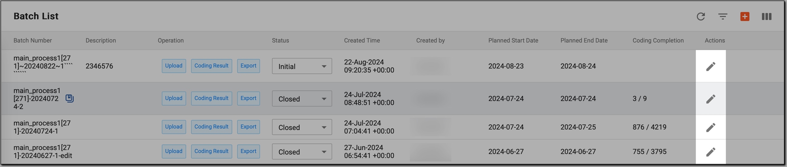 Initiating coding batch editing