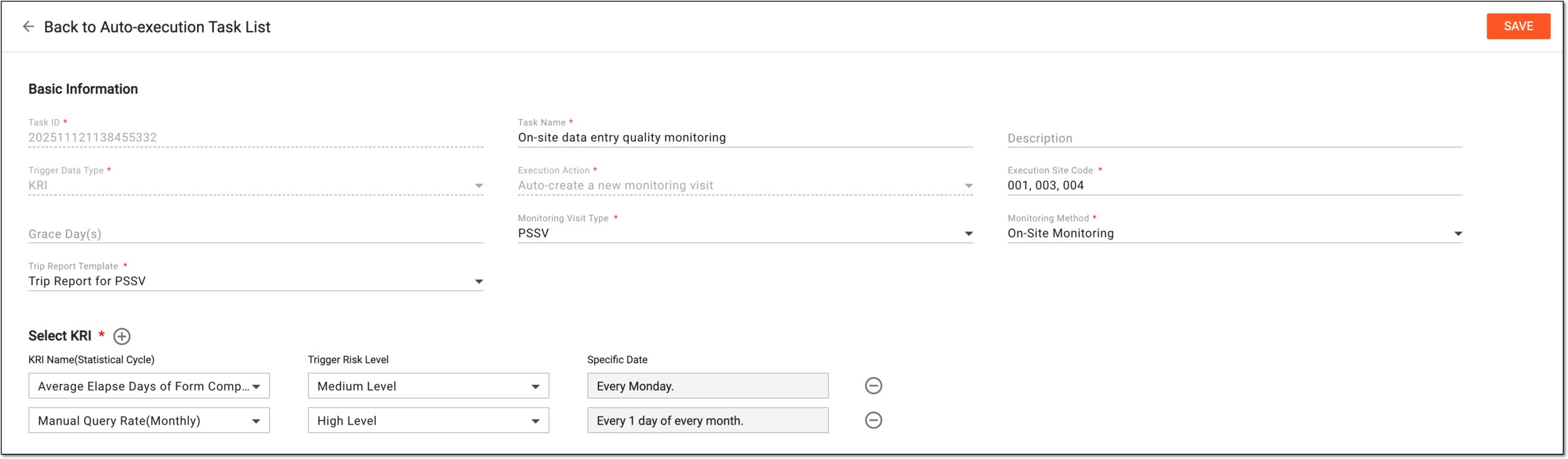Editing monitoring visit creation task