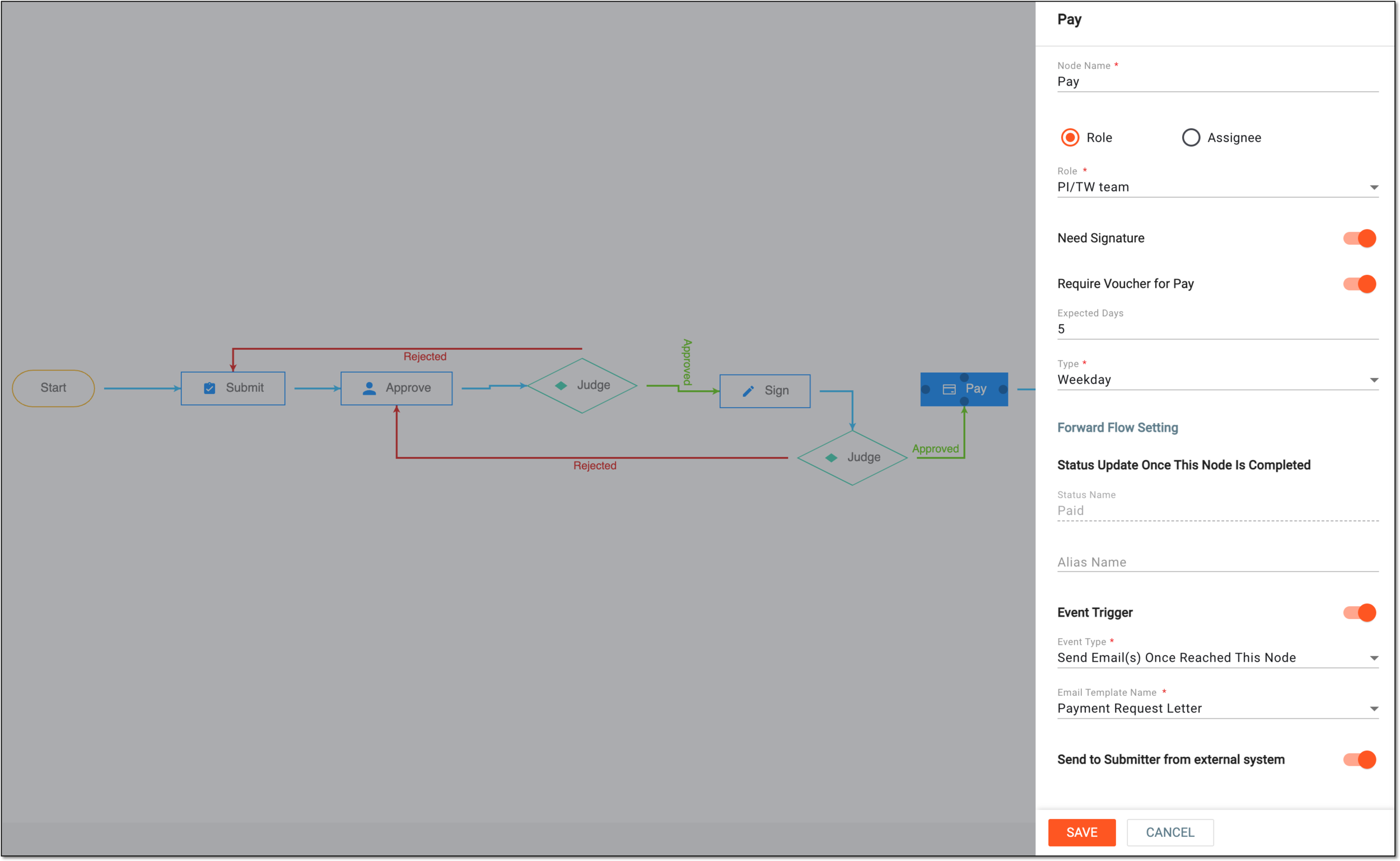 Configuring pay node details