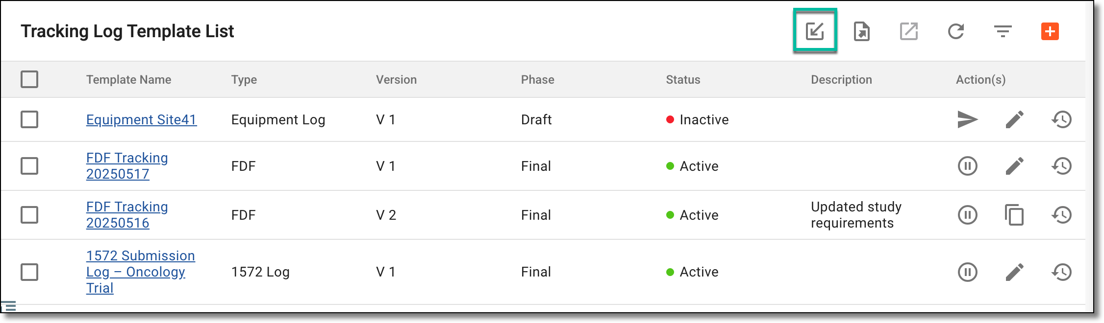 Importing tracking log template file