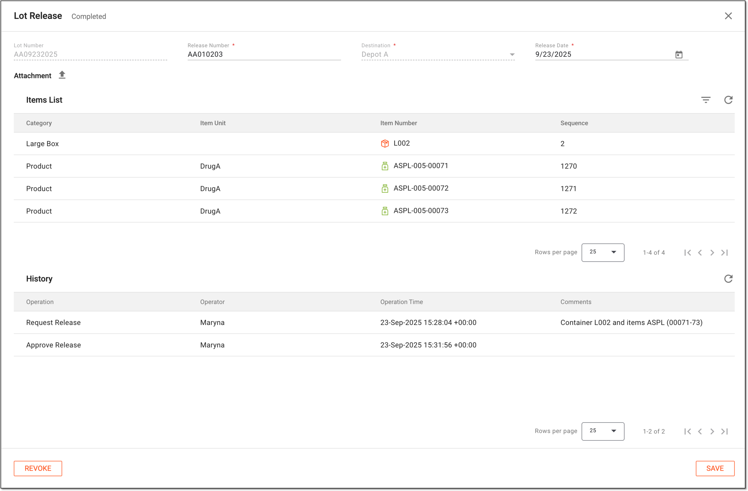 Viewing released item details