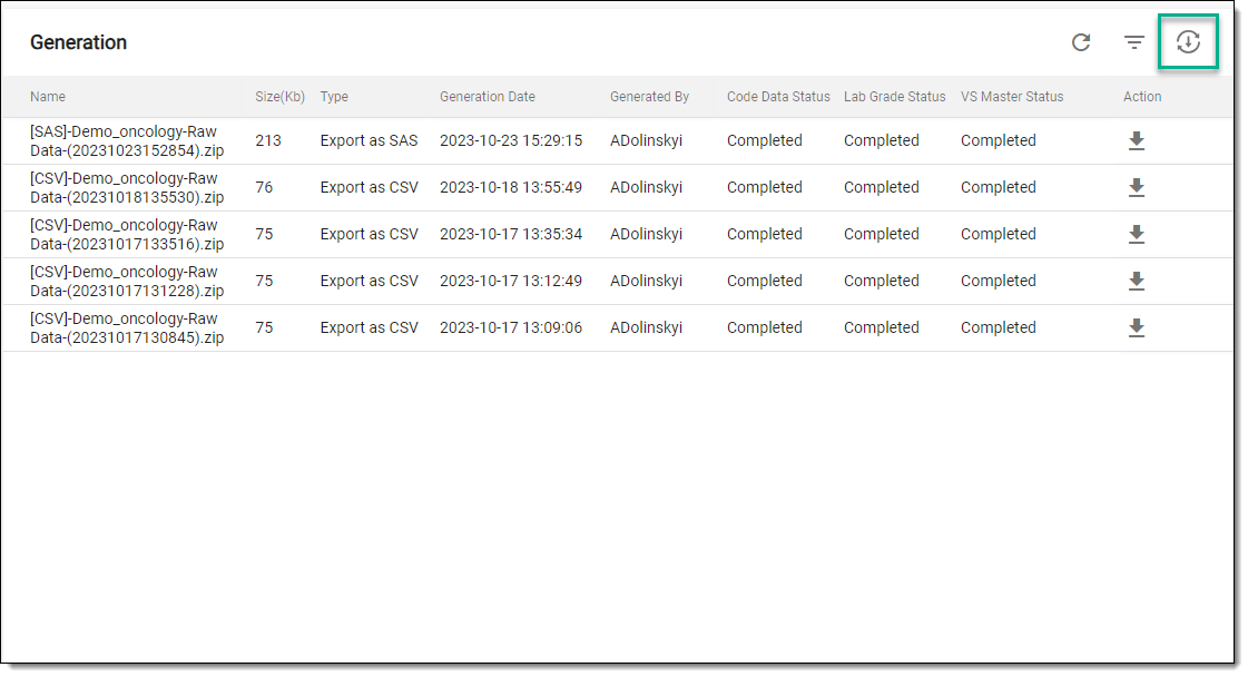 Selecting option to generate raw data package