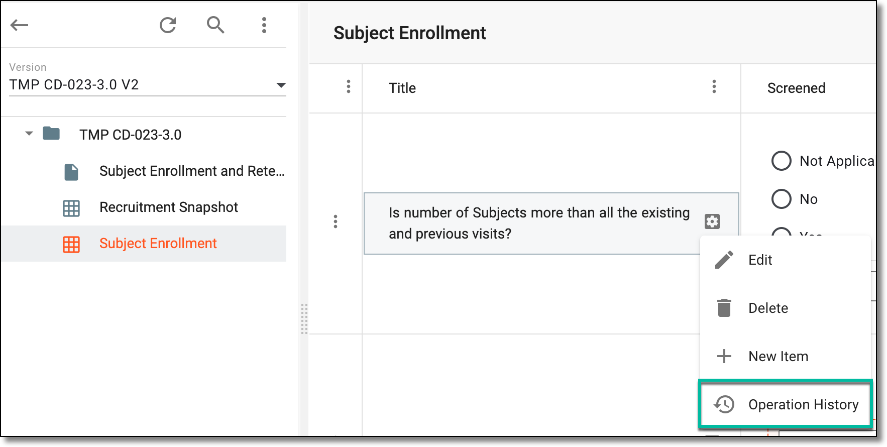 Accessing operation history of grid form cell