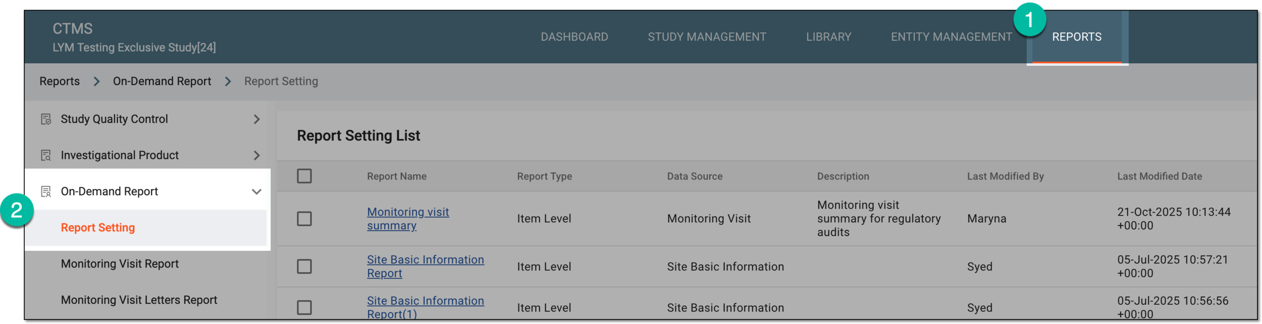 Accessing on-demand report setting