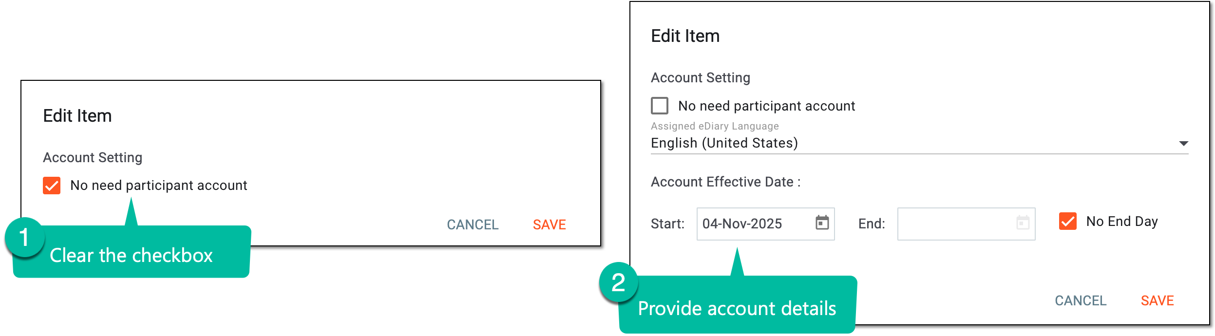 Adding subject account details