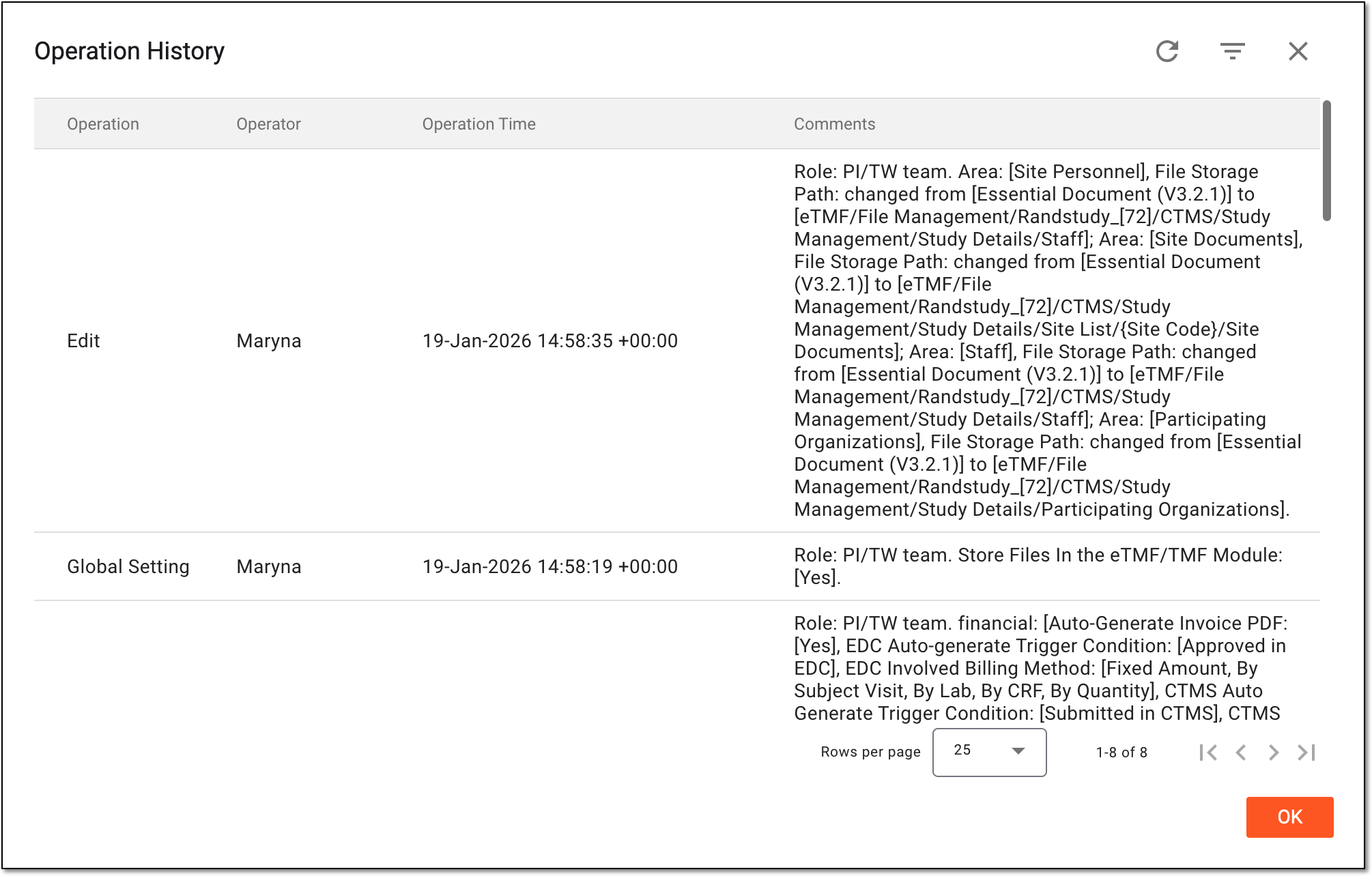 Analyzing operation history for documentation config
