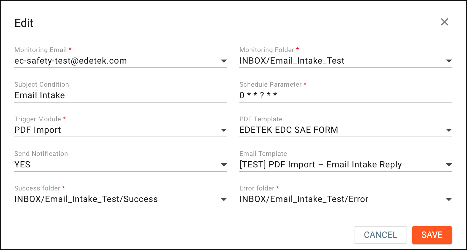 Updating email intake configuration