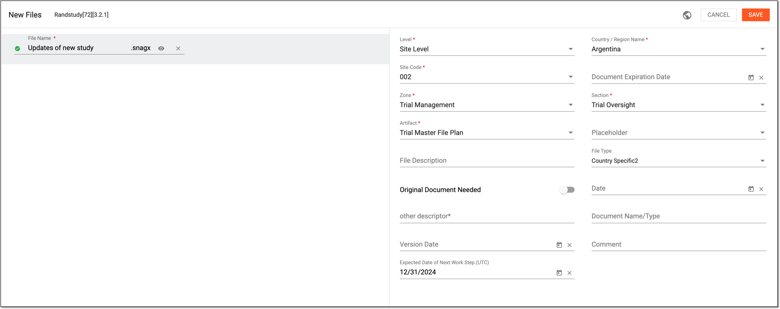 Configuring file added from warehouse