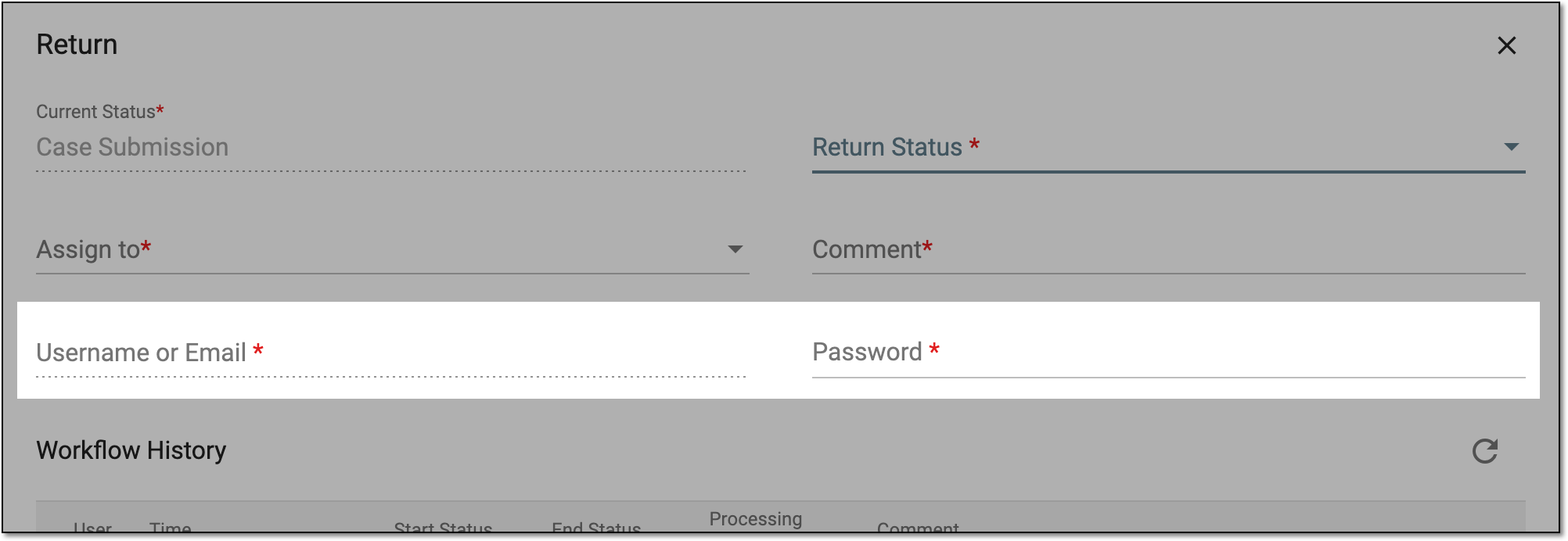 Example of field for entering password
