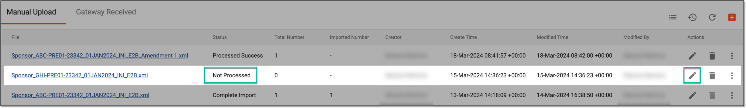 Selecting to edit unprocessed import record