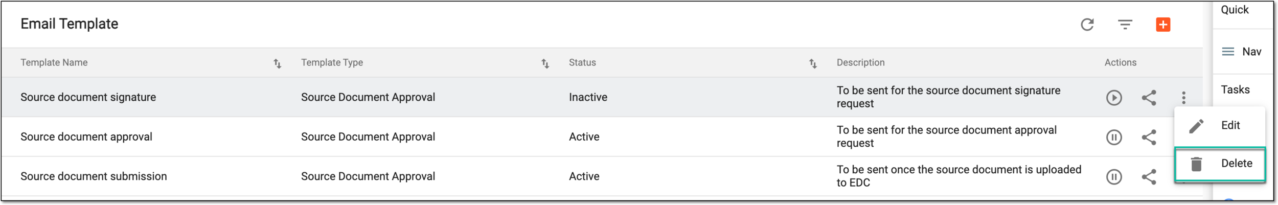 Deleting email template