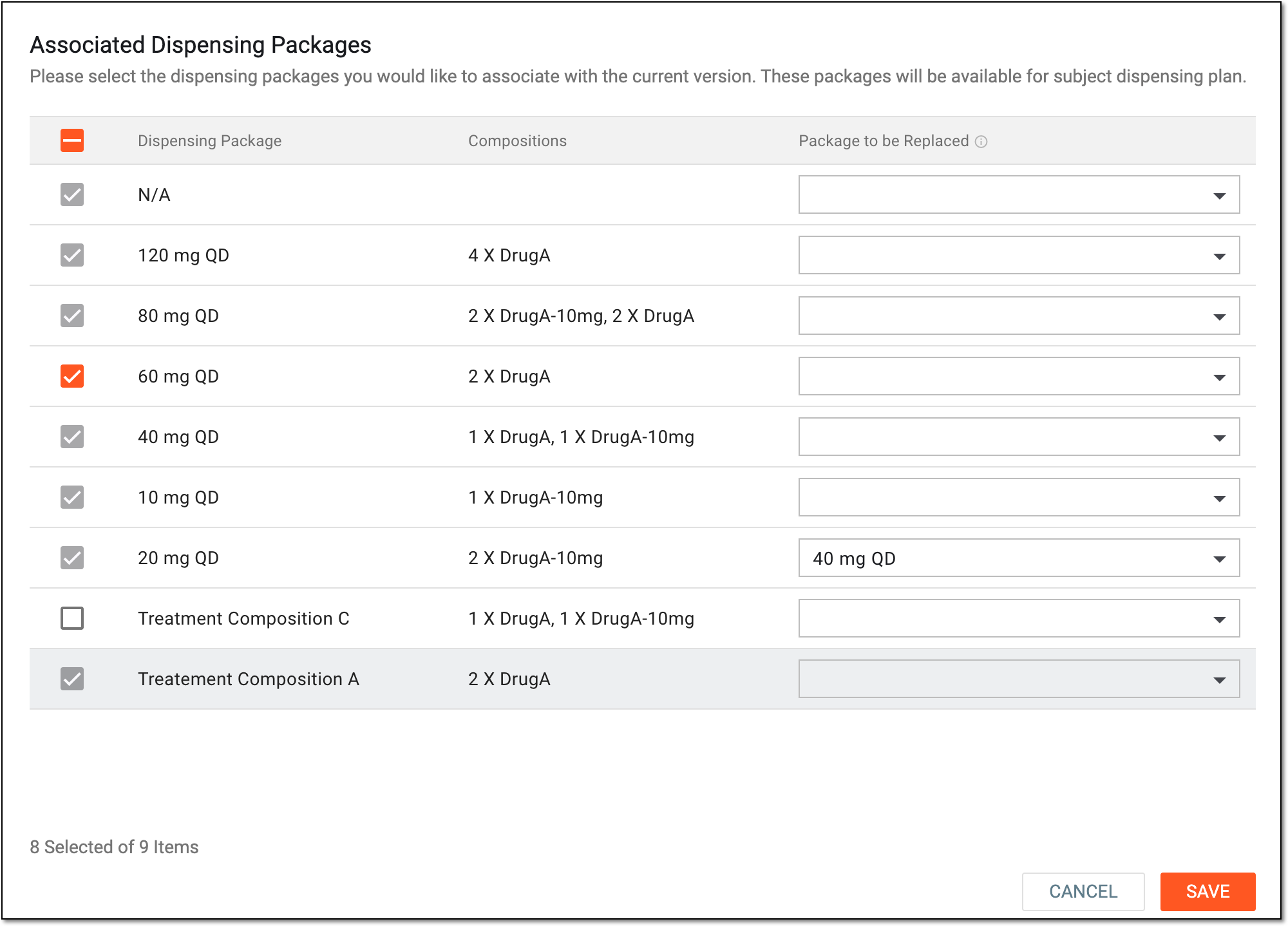 Associating dispensing packages to visit setting version