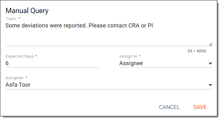 Entering query details for monitoring visit summary