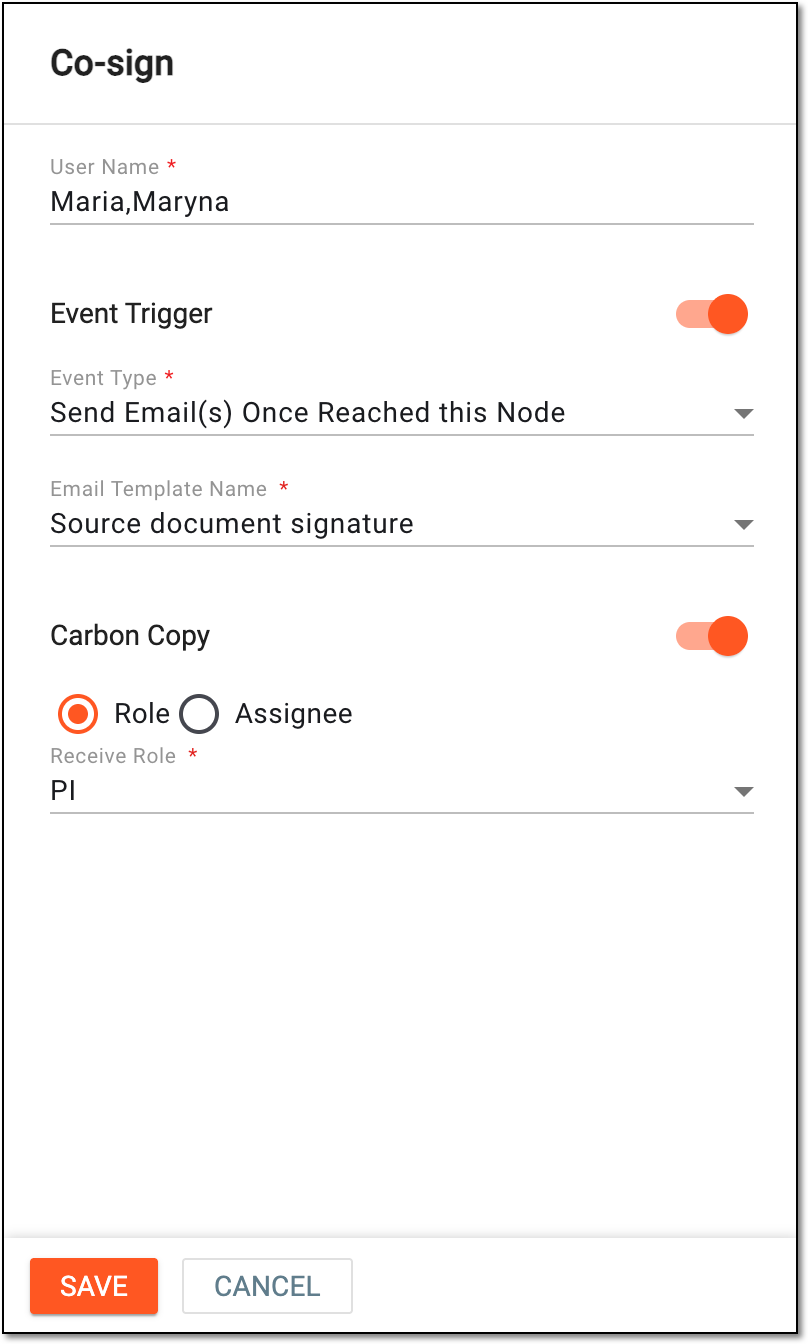 Configuring co-signature stage of source document workflow