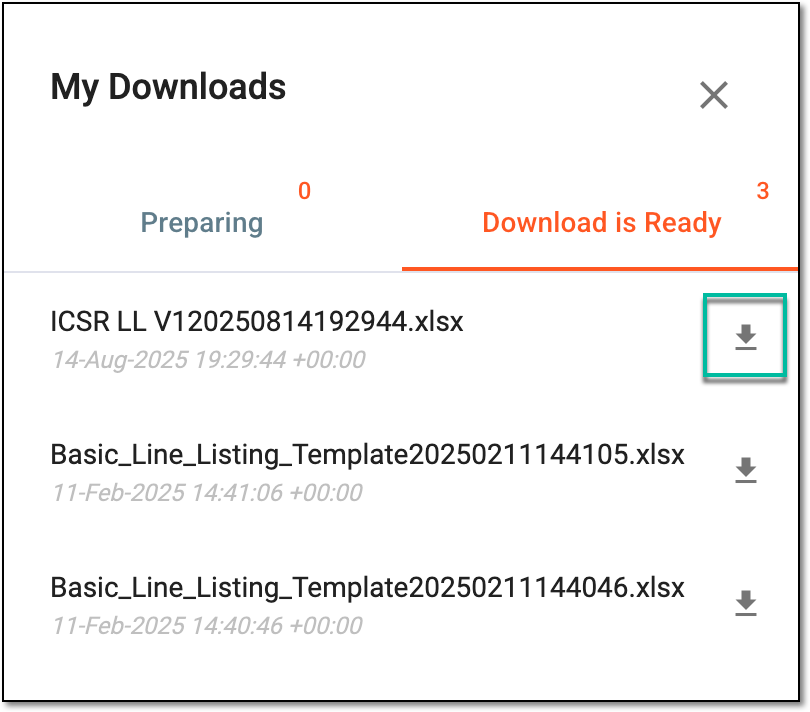 Downloading extracted ICSR line listing file