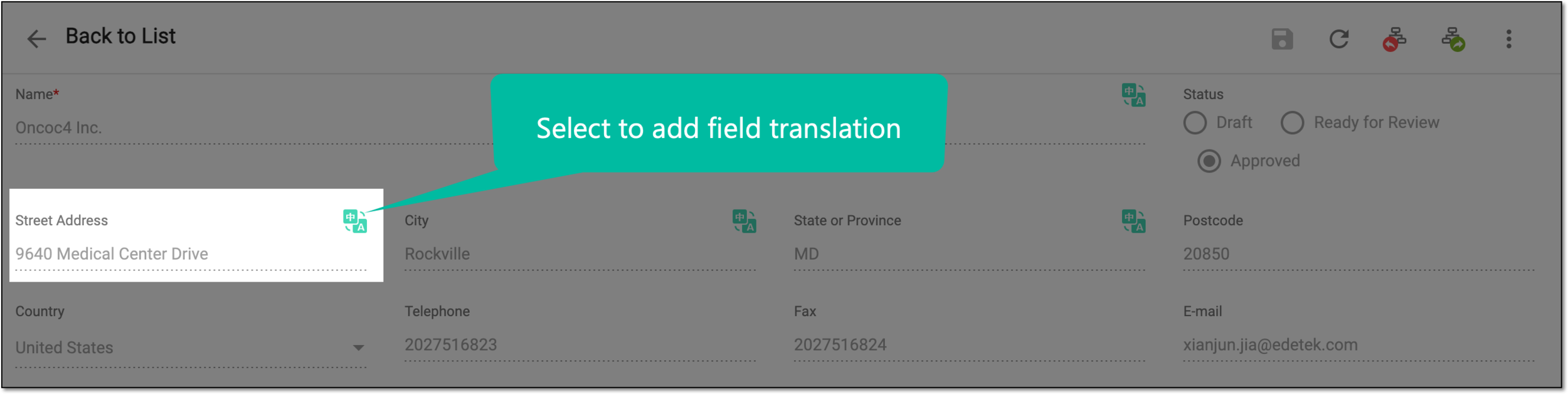 Selecting to add translation