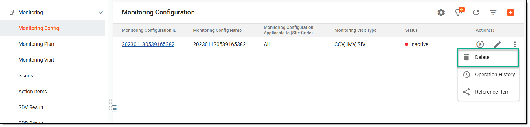 Deleting monitoring configuration