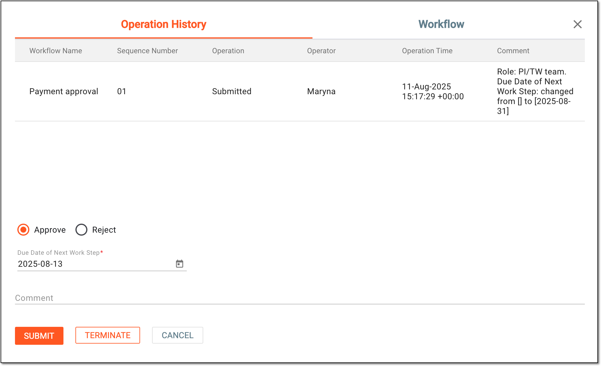 Approving payment request