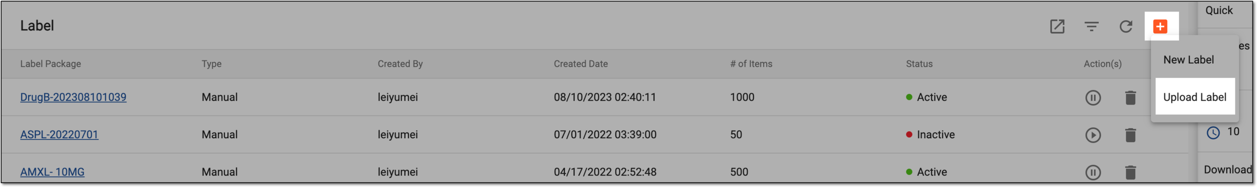 Selecting to upload label package file