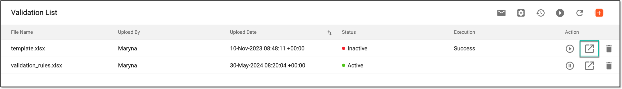 Exporting validation rules template