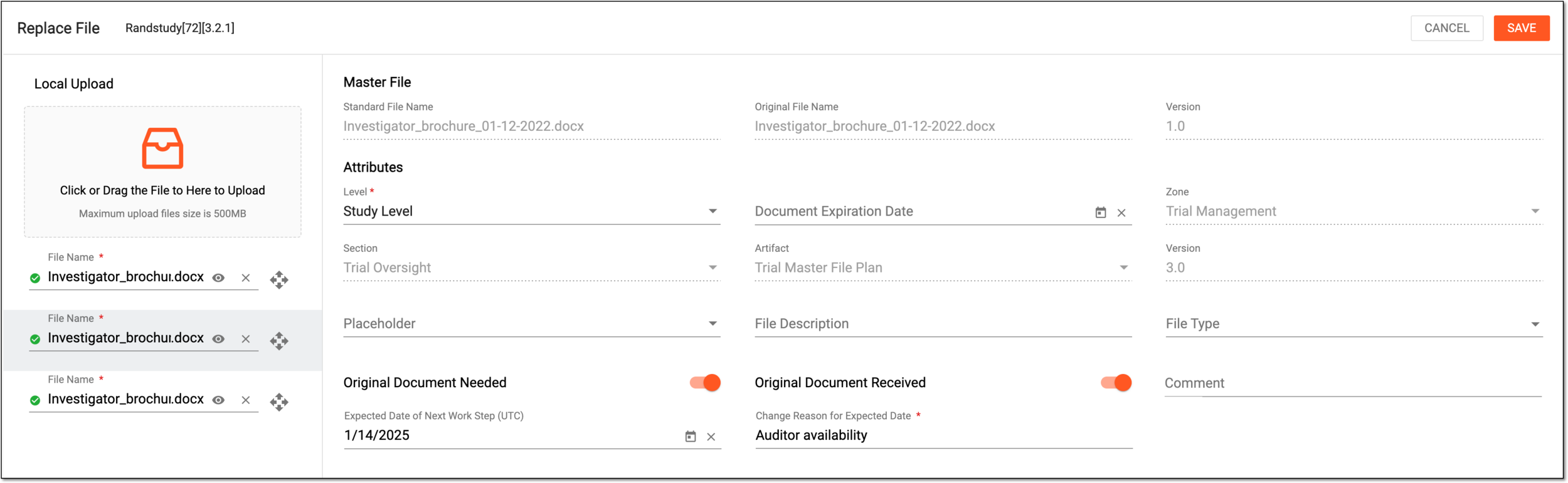 Replacing file via local upload