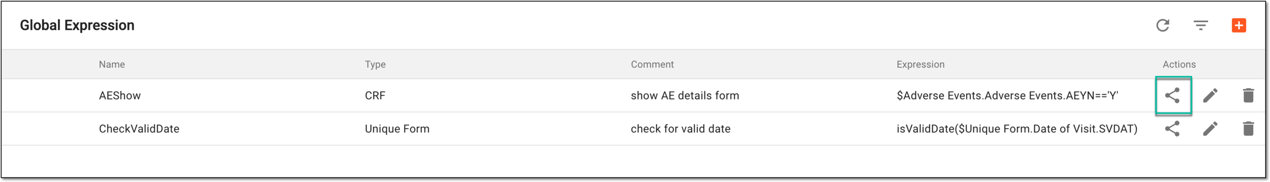 Selecting option to view global expression references