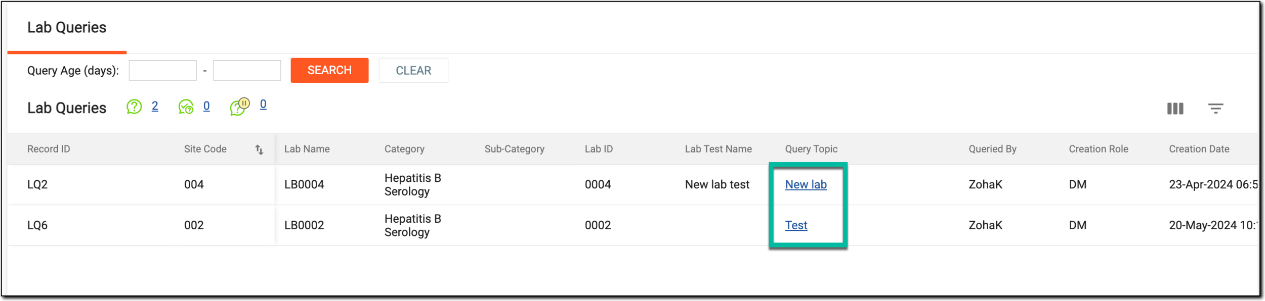 Accessing lab queries requiring your attention