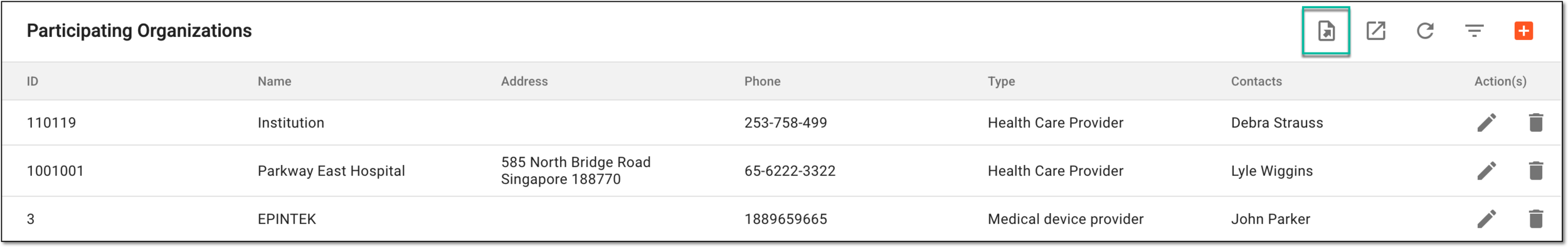 Accessing participating organization export history
