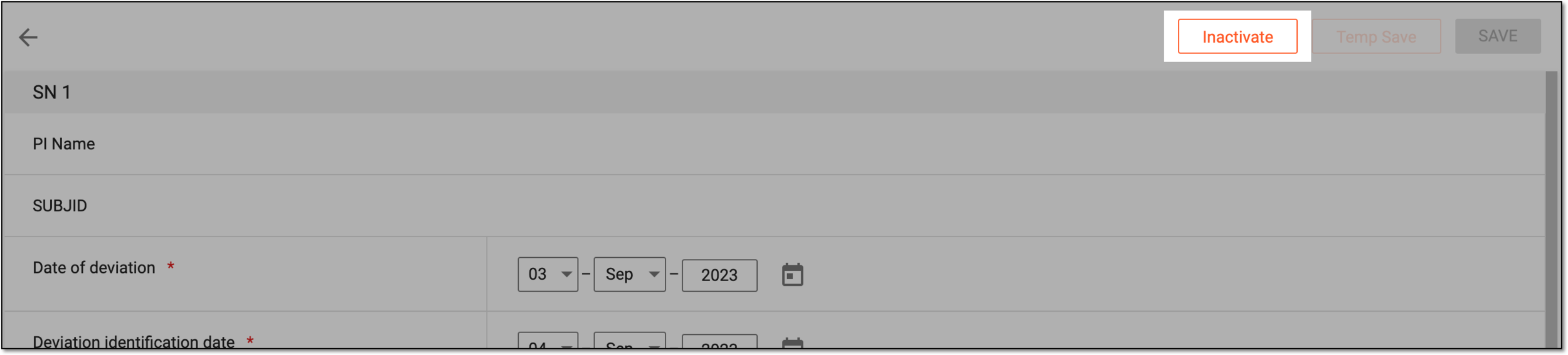 Activating/Inactivating deviation record from form page