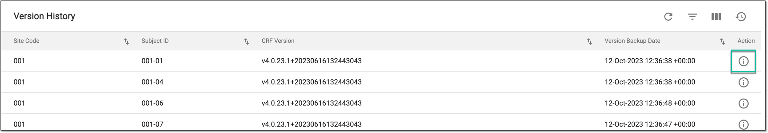 Selecting to view CRF version data