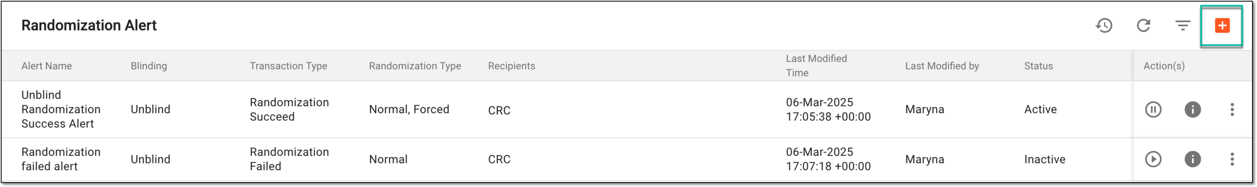 Selecting option to add randomization alert