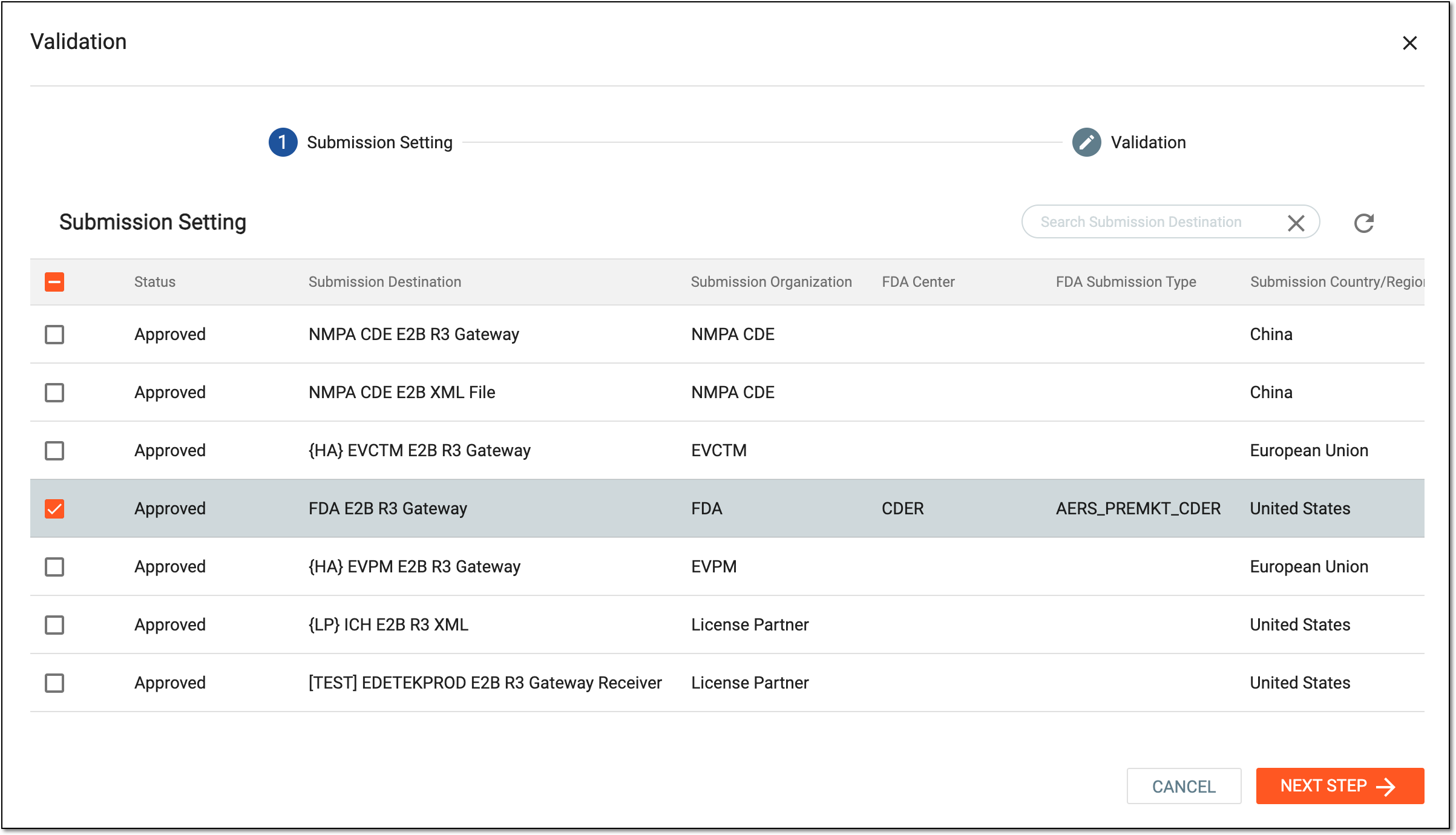 Selecting submission setting