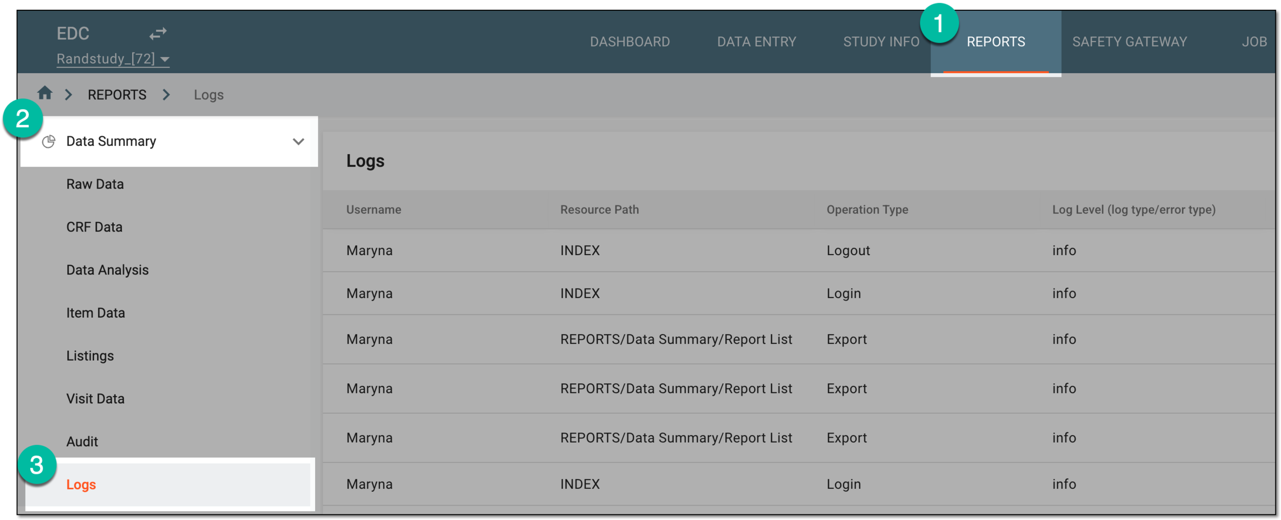 Accessing log report