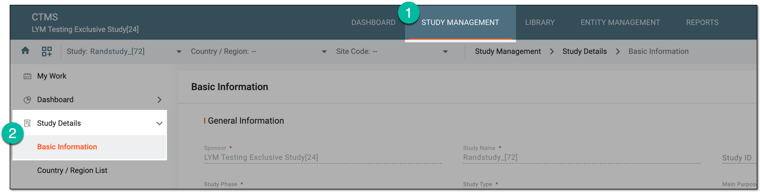 Accessing study basic information
