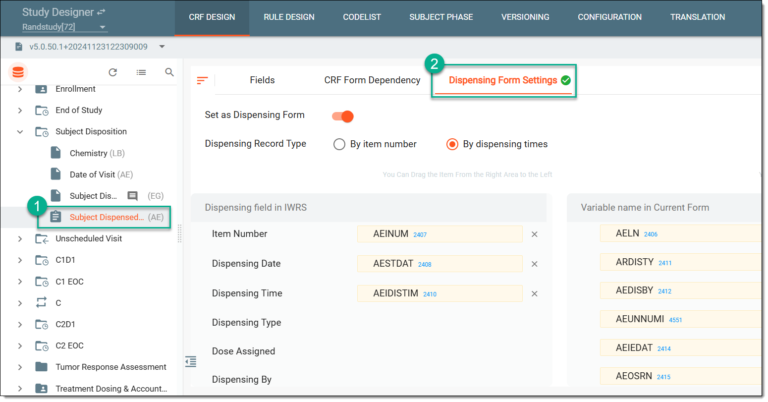 Viewing dispensing form settings