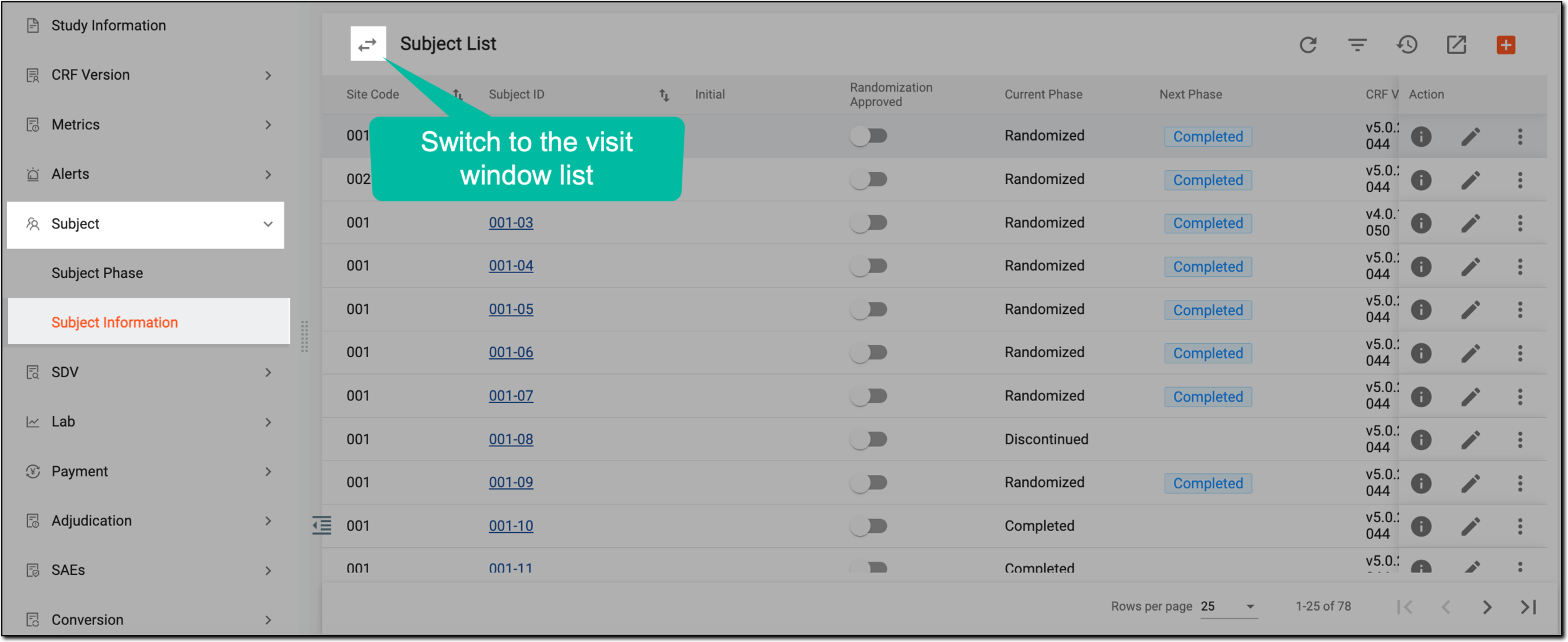 Switching to visit window page