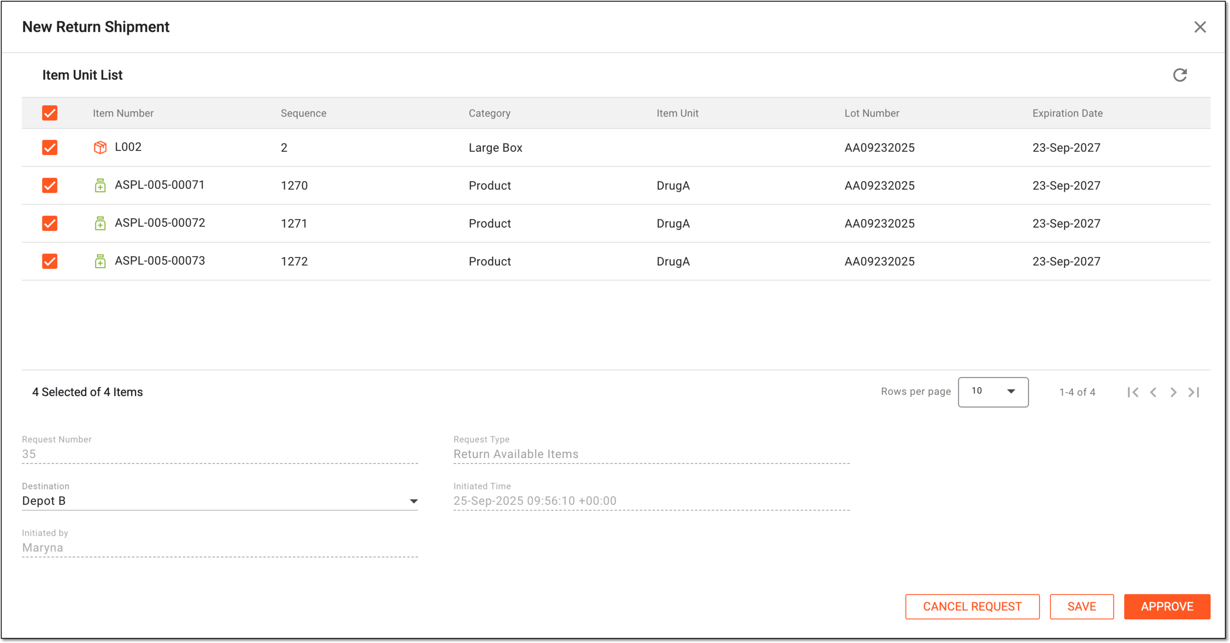Approving return shipment with available items