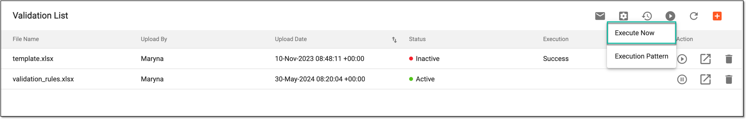 Executing data validation