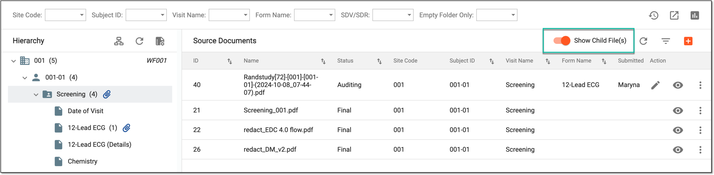 Showing child-level files