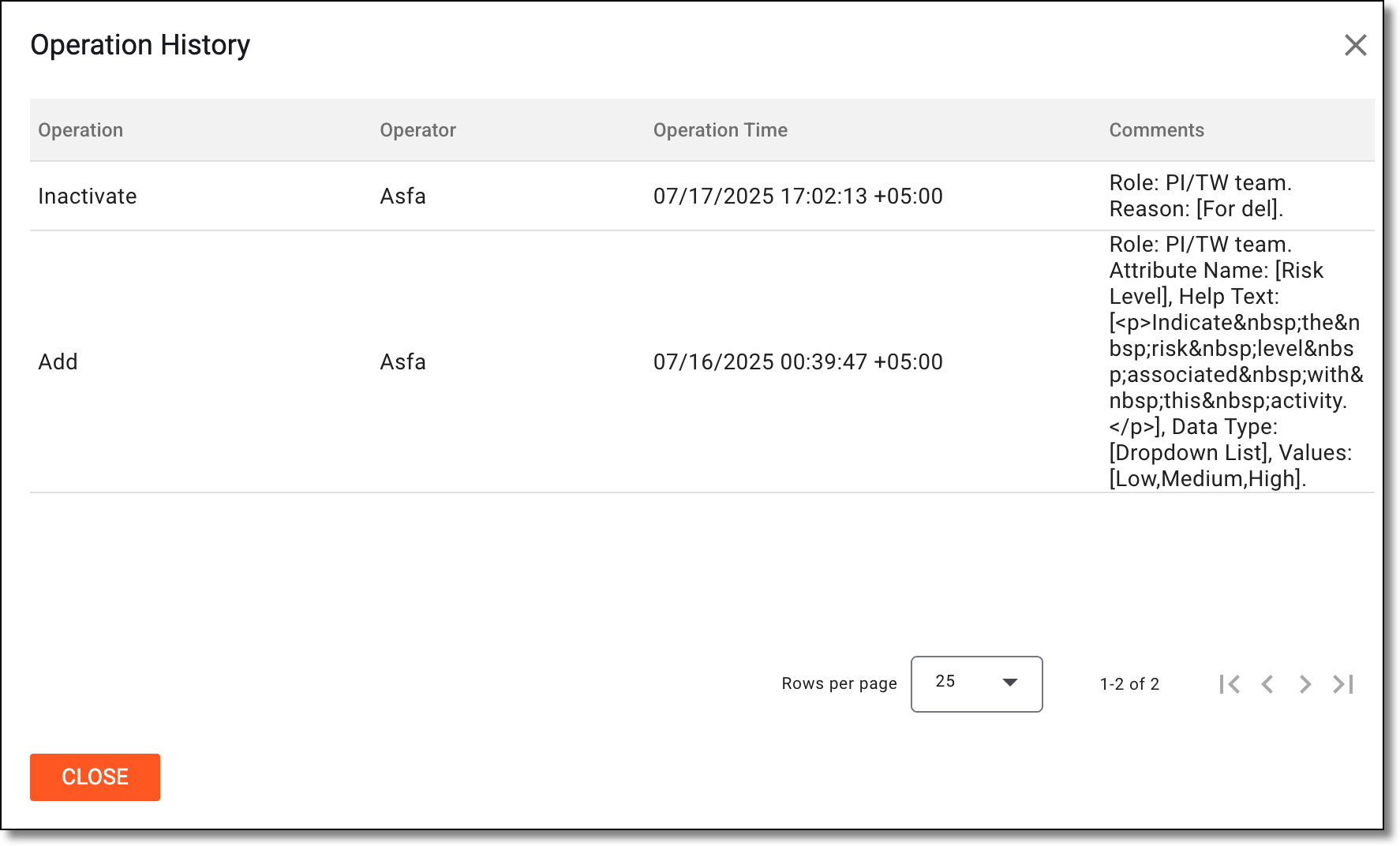 Analyzing operation history of attribute template