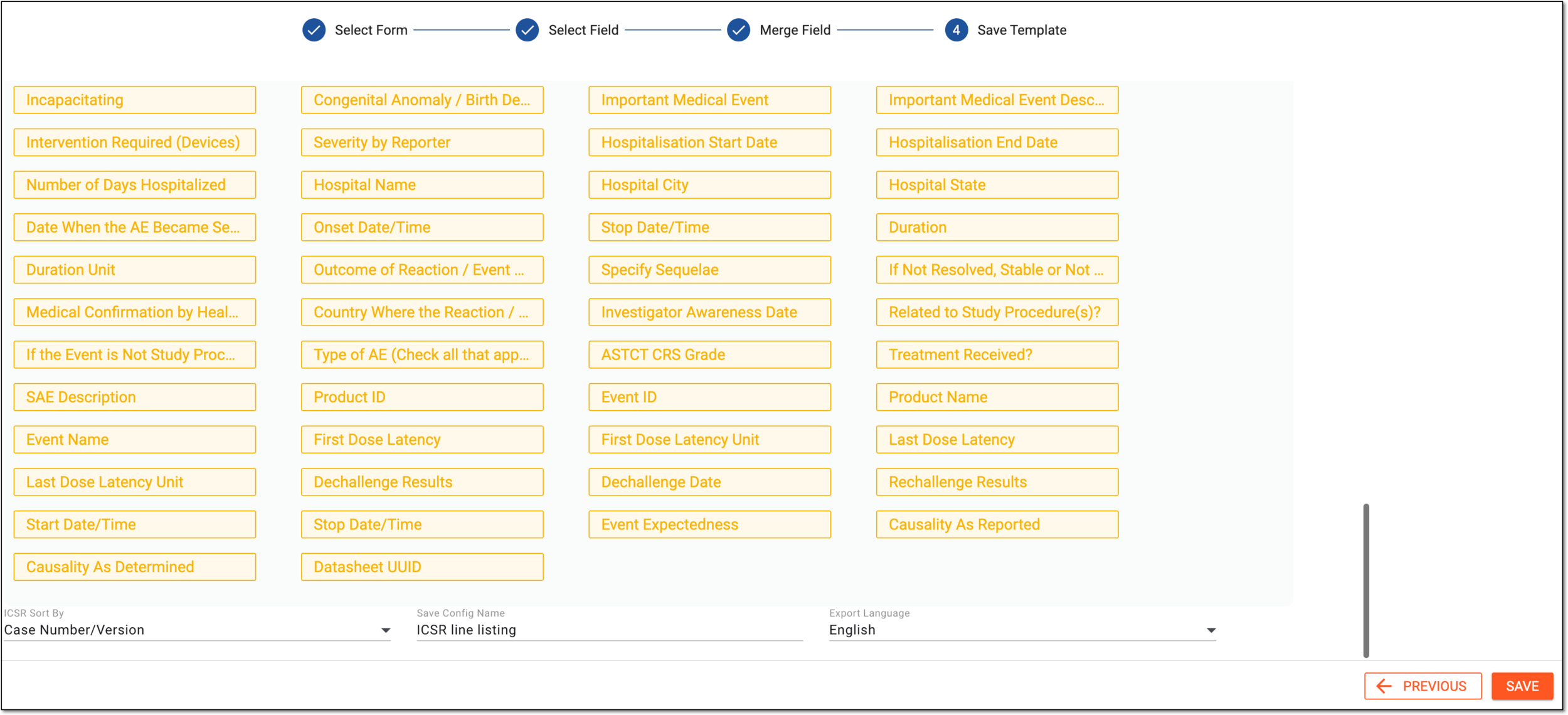 Providing details and saving line listing export template