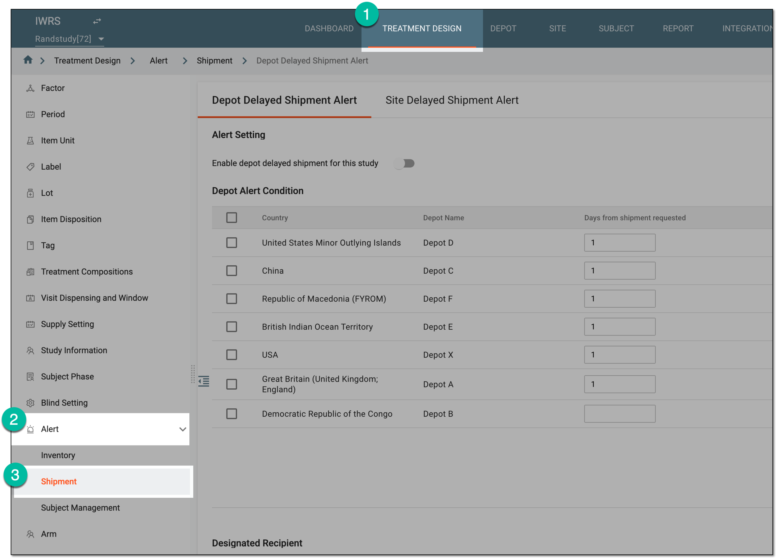 Accessing shipment alert configuration