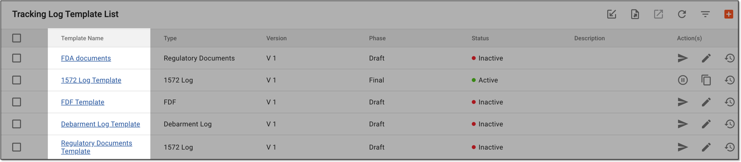 Accessing tracking log template