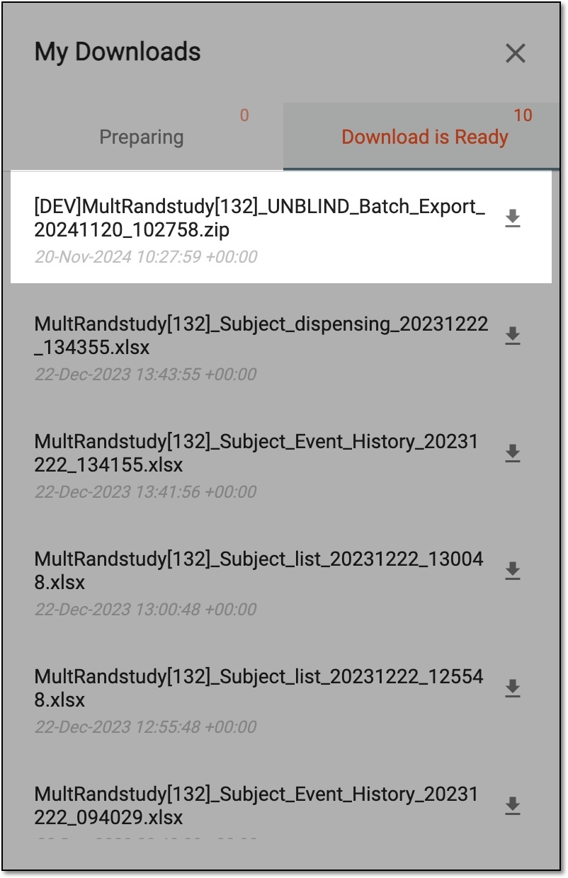 Downloading file with reports exported in batch